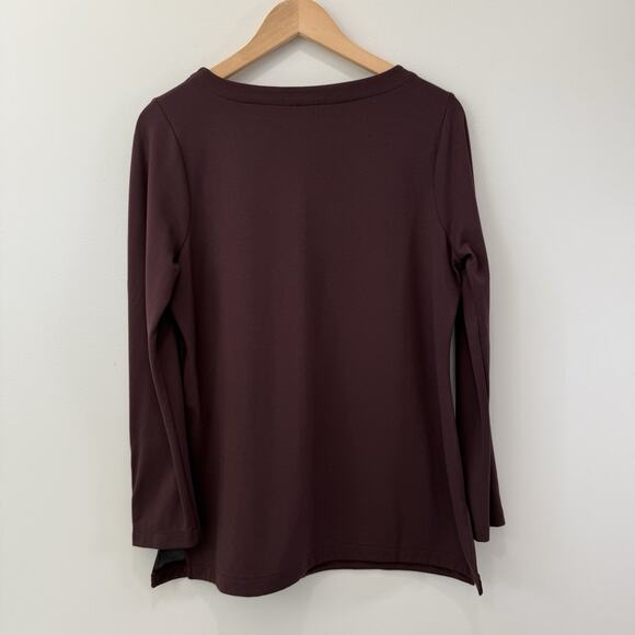 Chicos Ponte Faux Leather Tunic Top Chicos 1 Sz M Cherry Old Money Casual Work - Picture 11 of 11